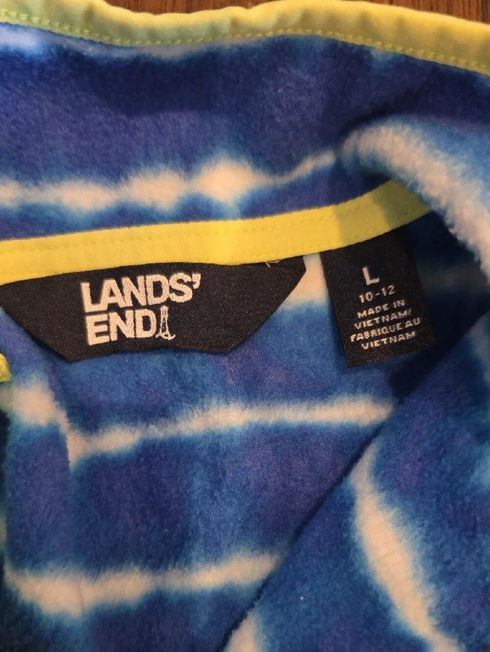 Lands' End Blue & White Striped Kids Fleece Pullover with Yellow Trim